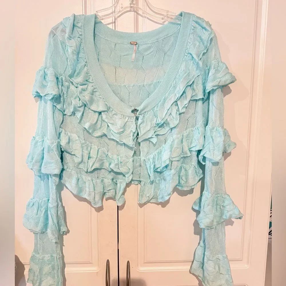 Free People Ruffle Cardi Cropped Cardigan NEW - Picture 4 of 8
